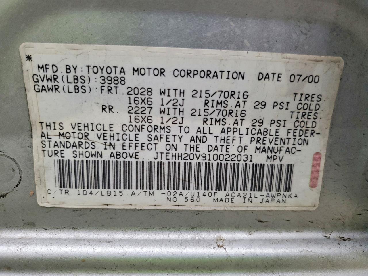 2001 TOYOTA RAV4