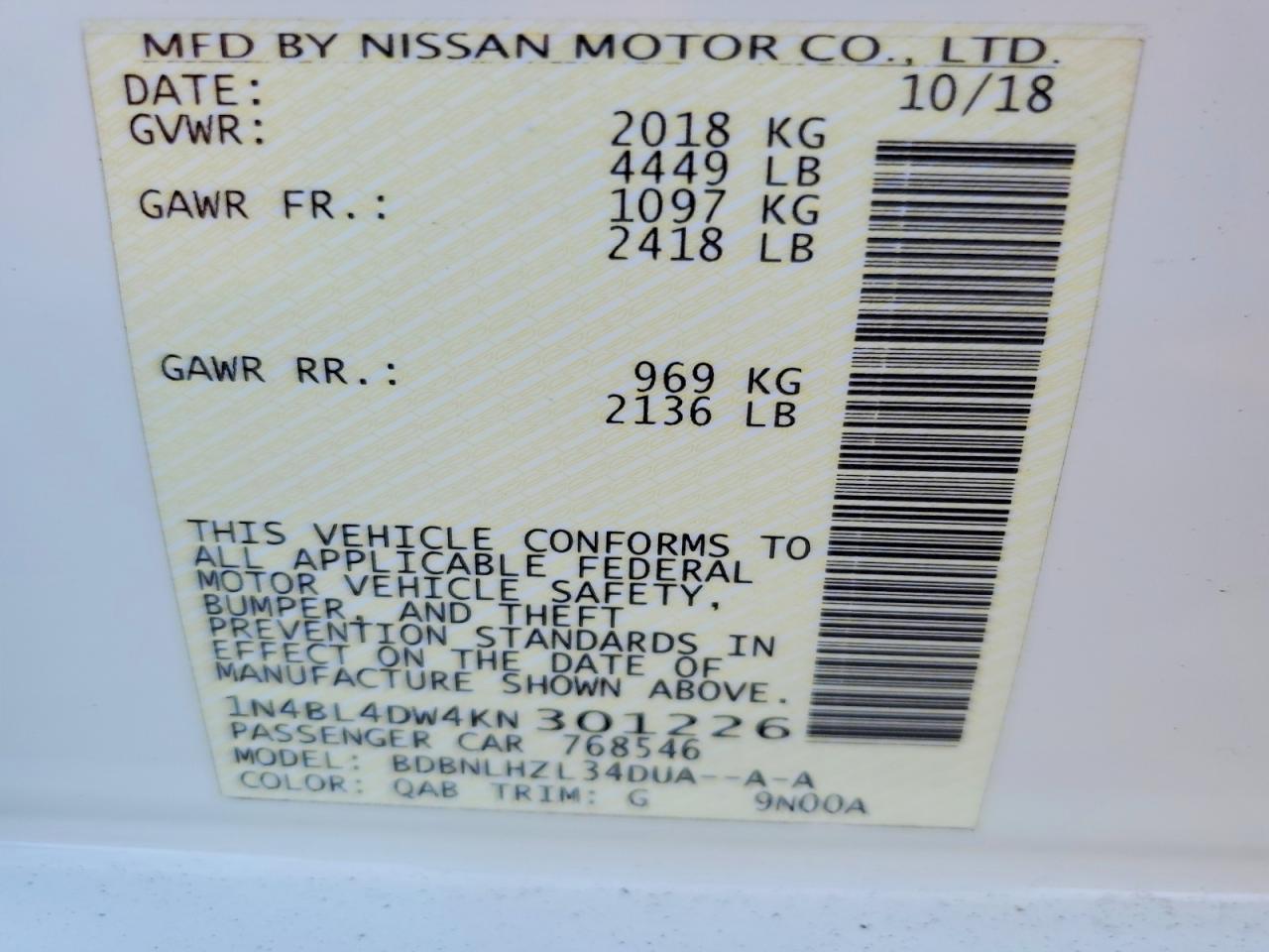 2019 NISSAN ALTIMA