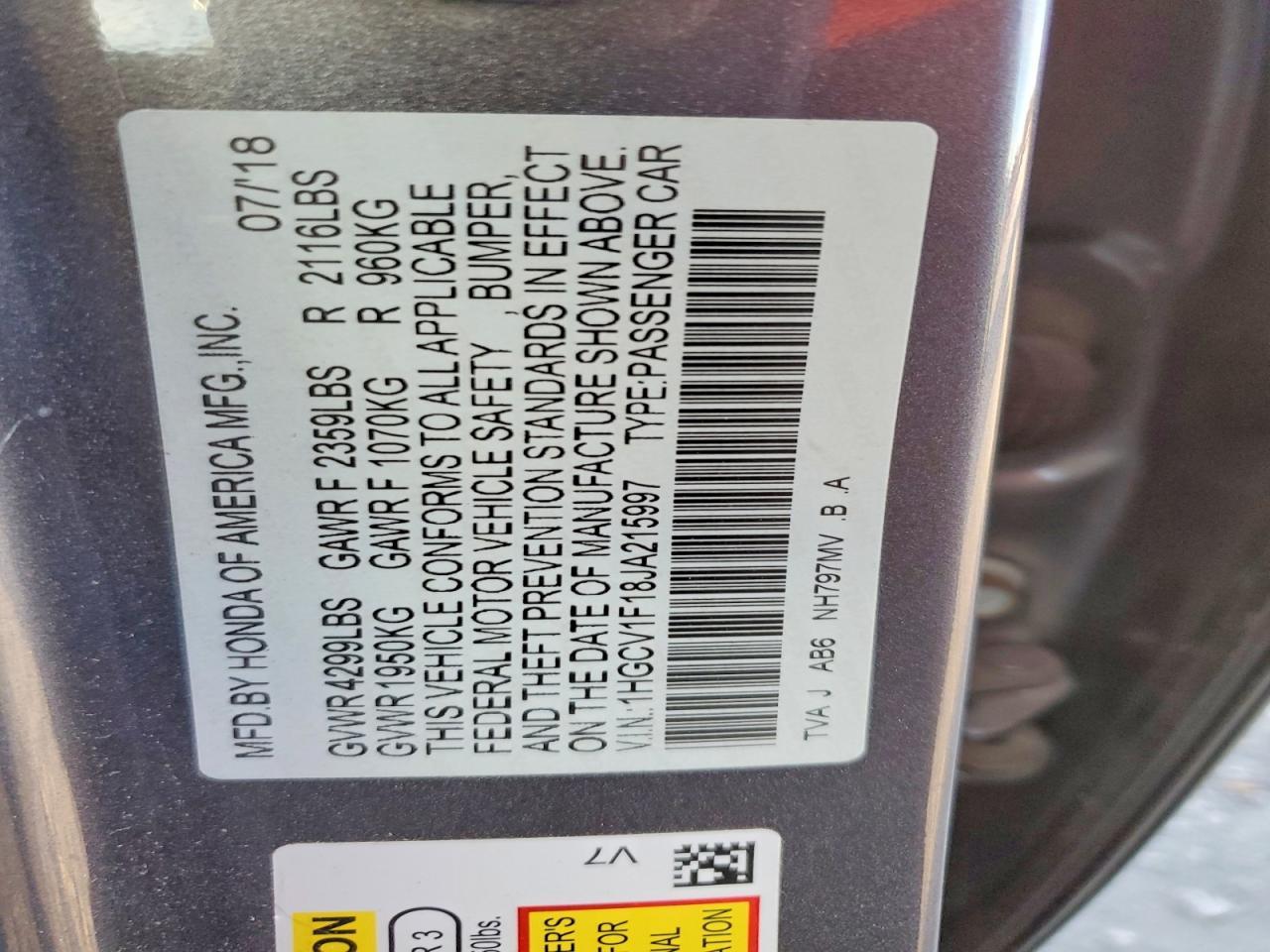 2018 HONDA ACCORD