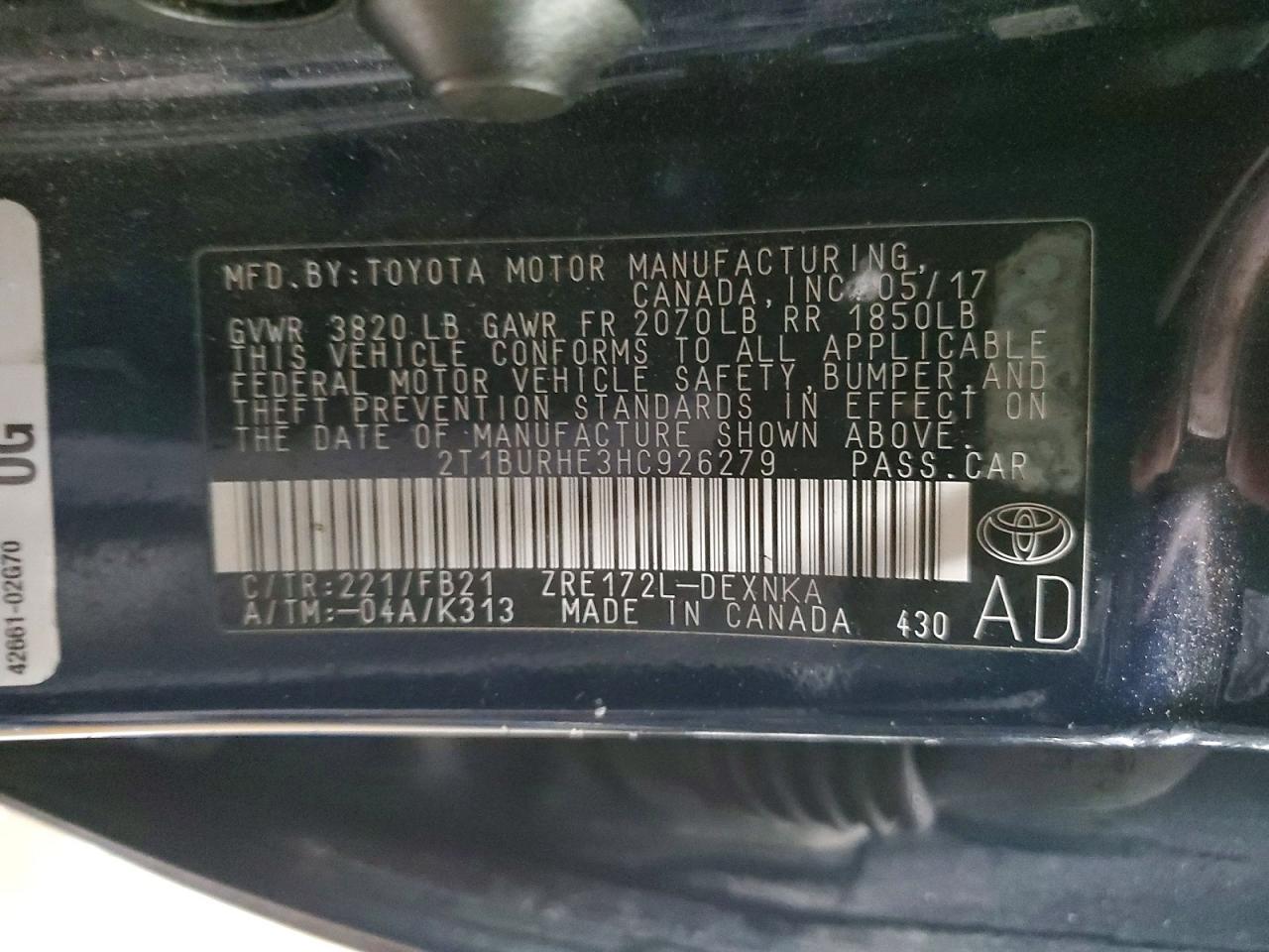 2017 TOYOTA COROLLA