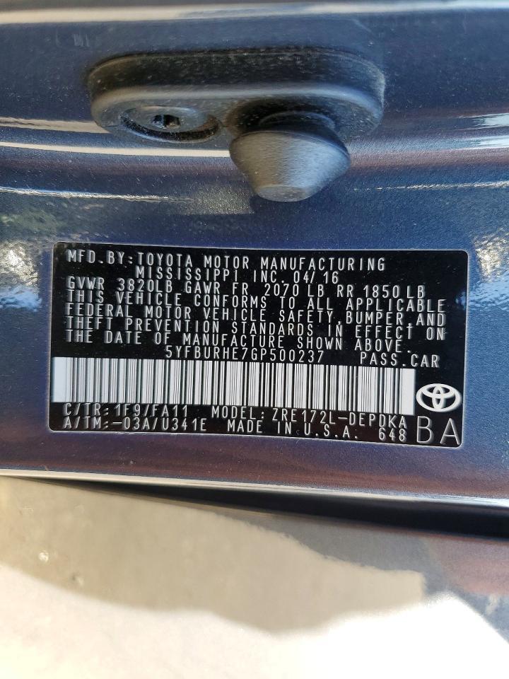 2016 TOYOTA COROLLA