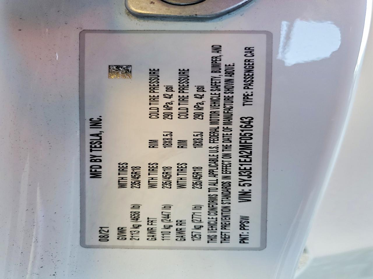 2021 TESLA MODEL 3