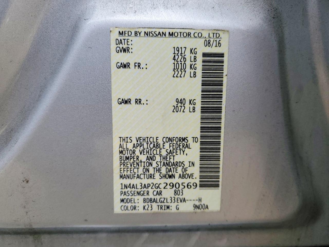 2016 NISSAN ALTIMA