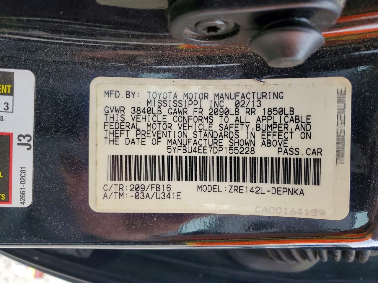 2013 TOYOTA COROLLA