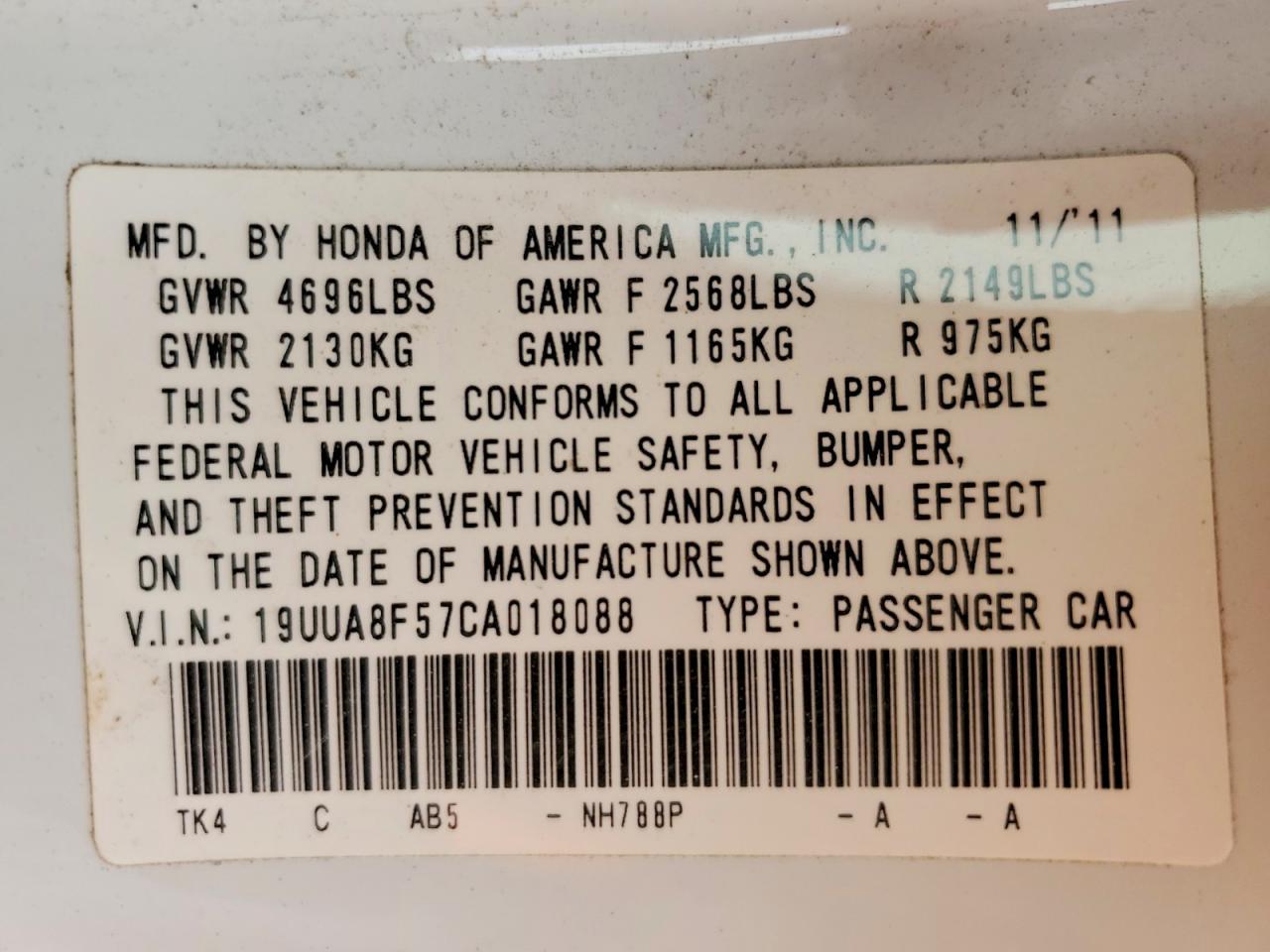 2012 ACURA TL