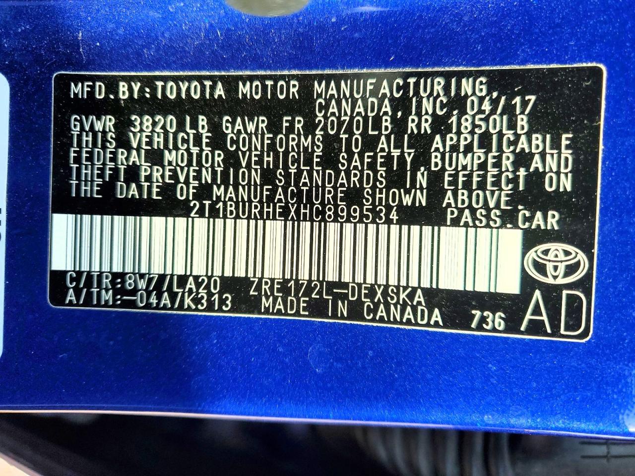2017 TOYOTA COROLLA