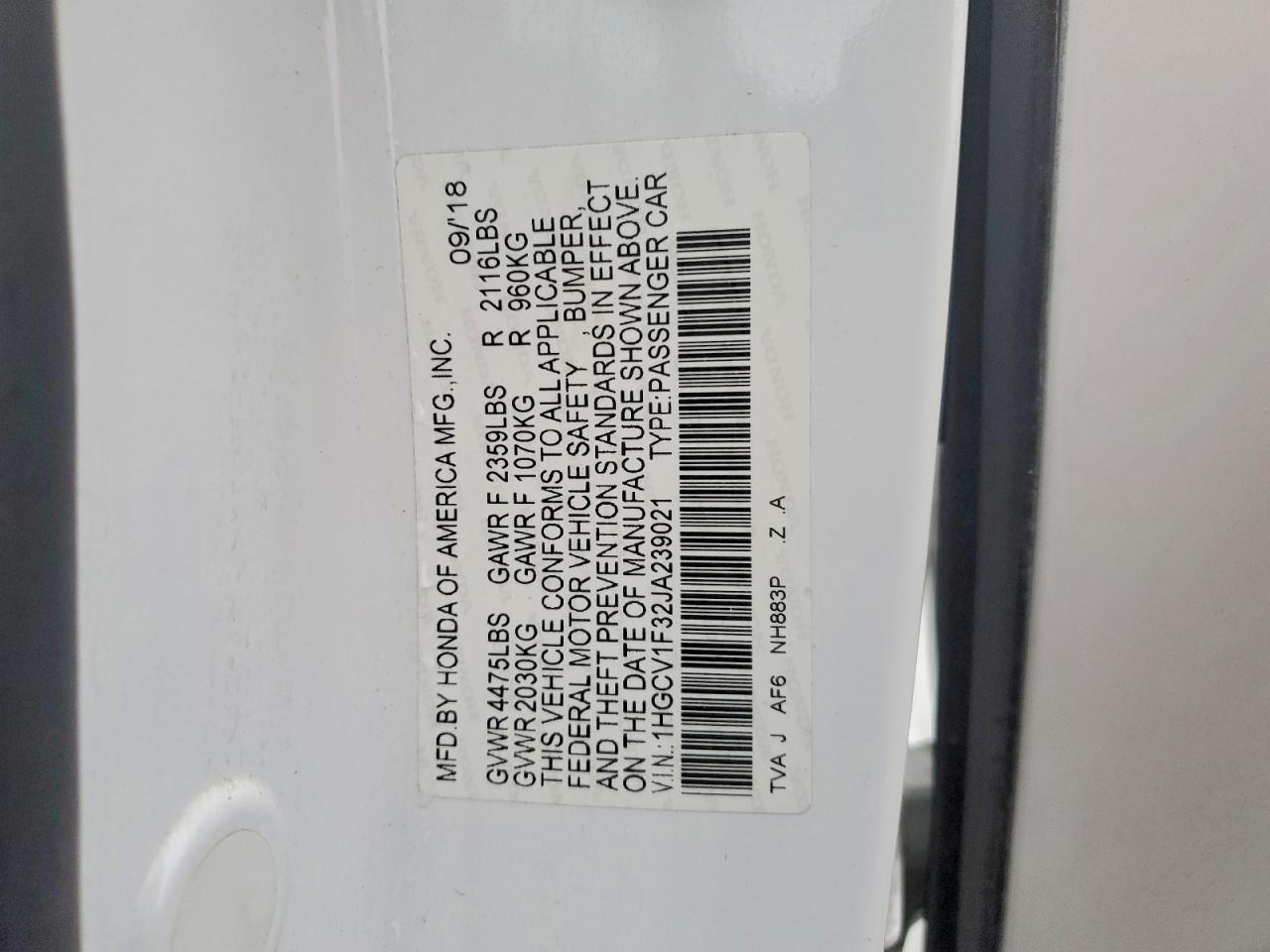 2018 HONDA ACCORD