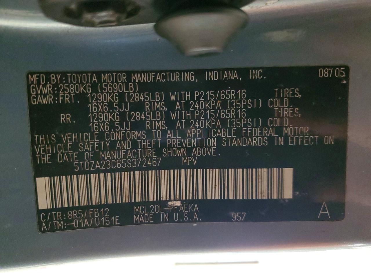 2005 TOYOTA SIENNA