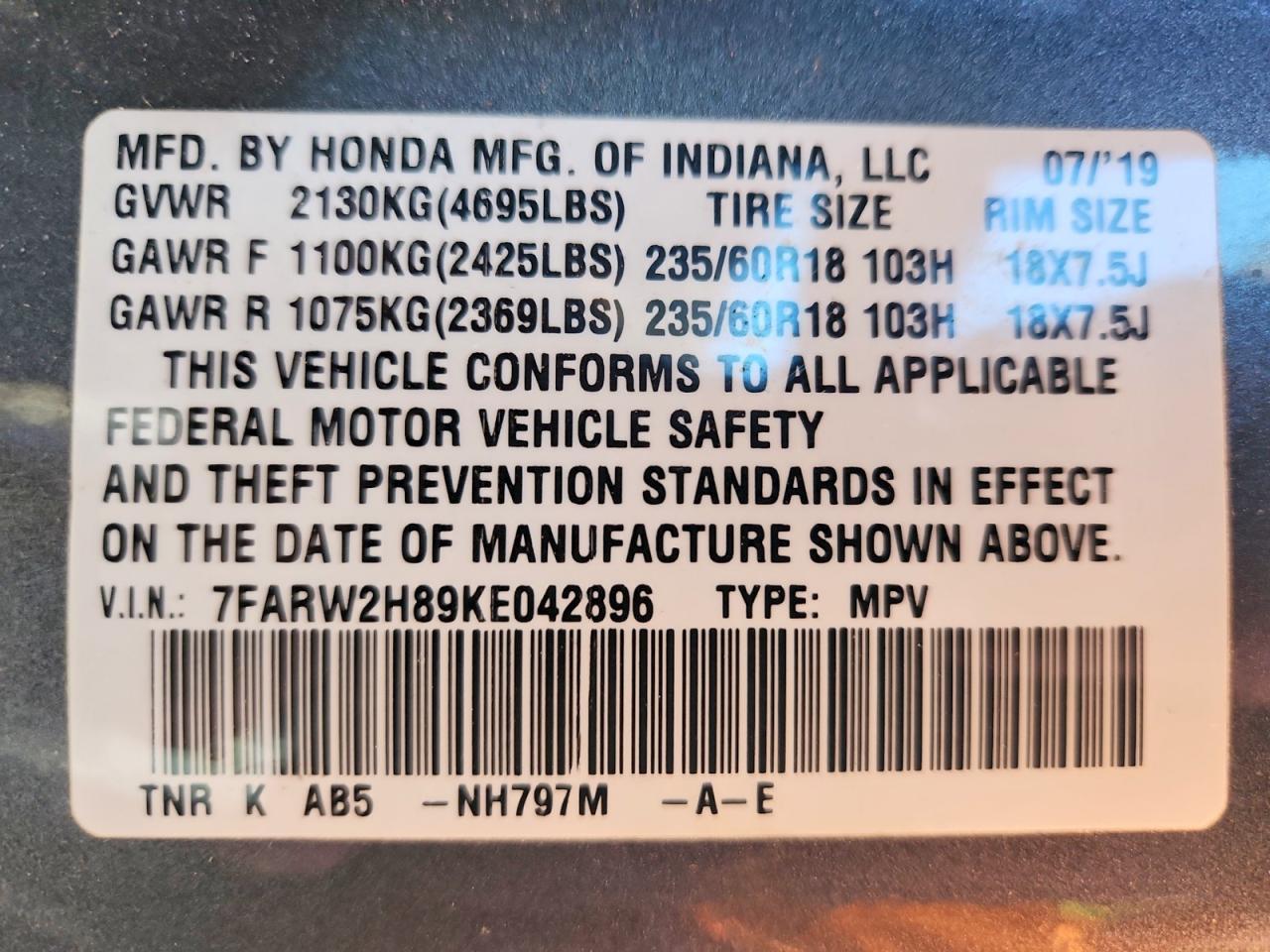 2019 HONDA CR-V