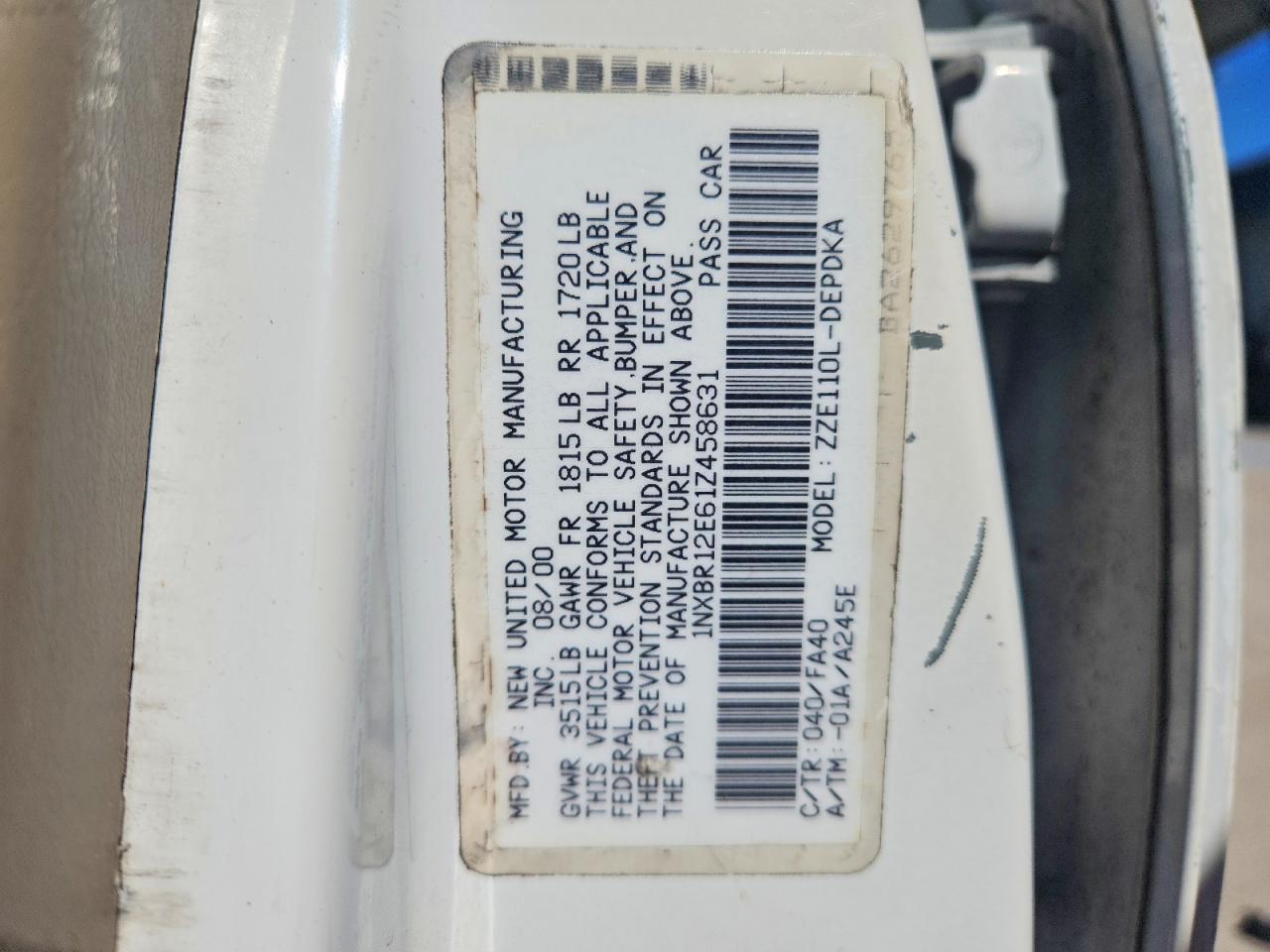 2001 TOYOTA COROLLA