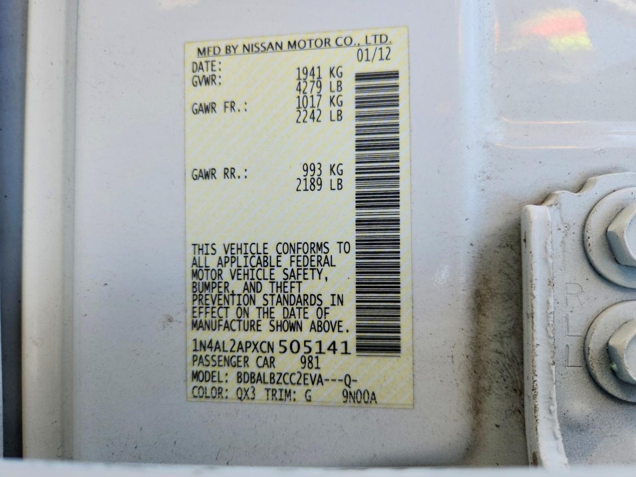 2012 NISSAN ALTIMA