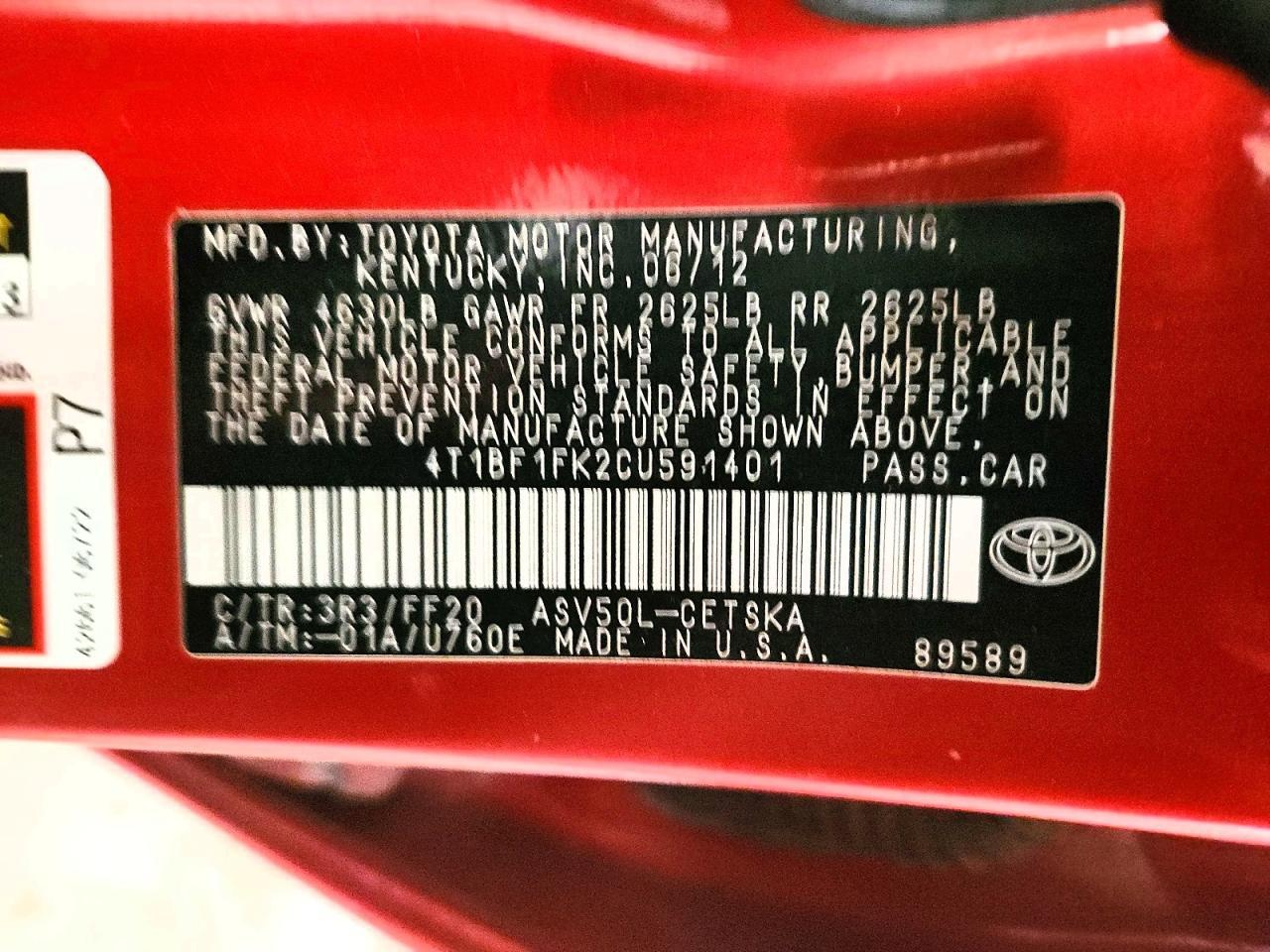 2012 TOYOTA CAMRY