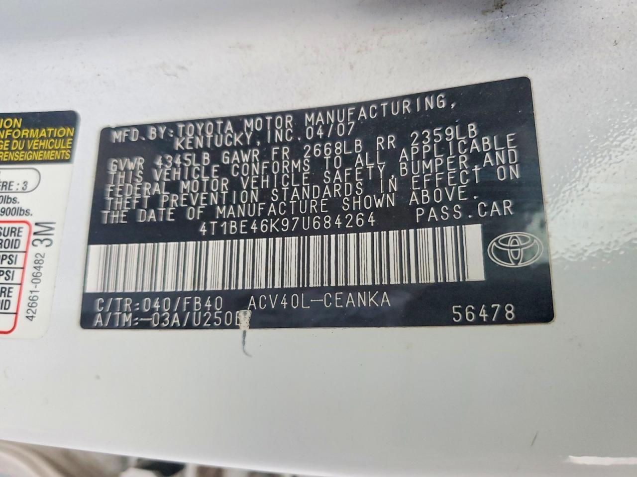 2007 TOYOTA CAMRY