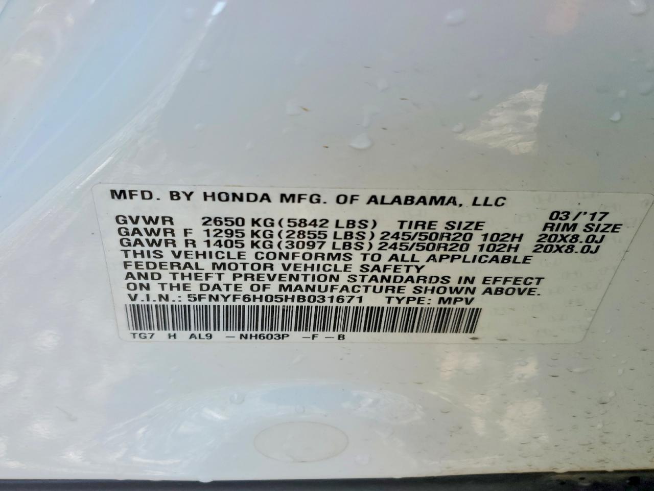2017 HONDA PILOT