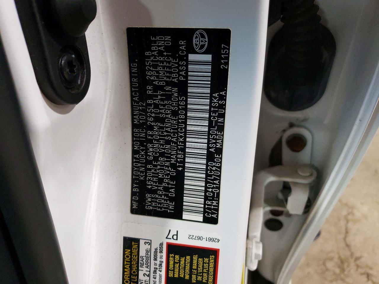2012 TOYOTA CAMRY