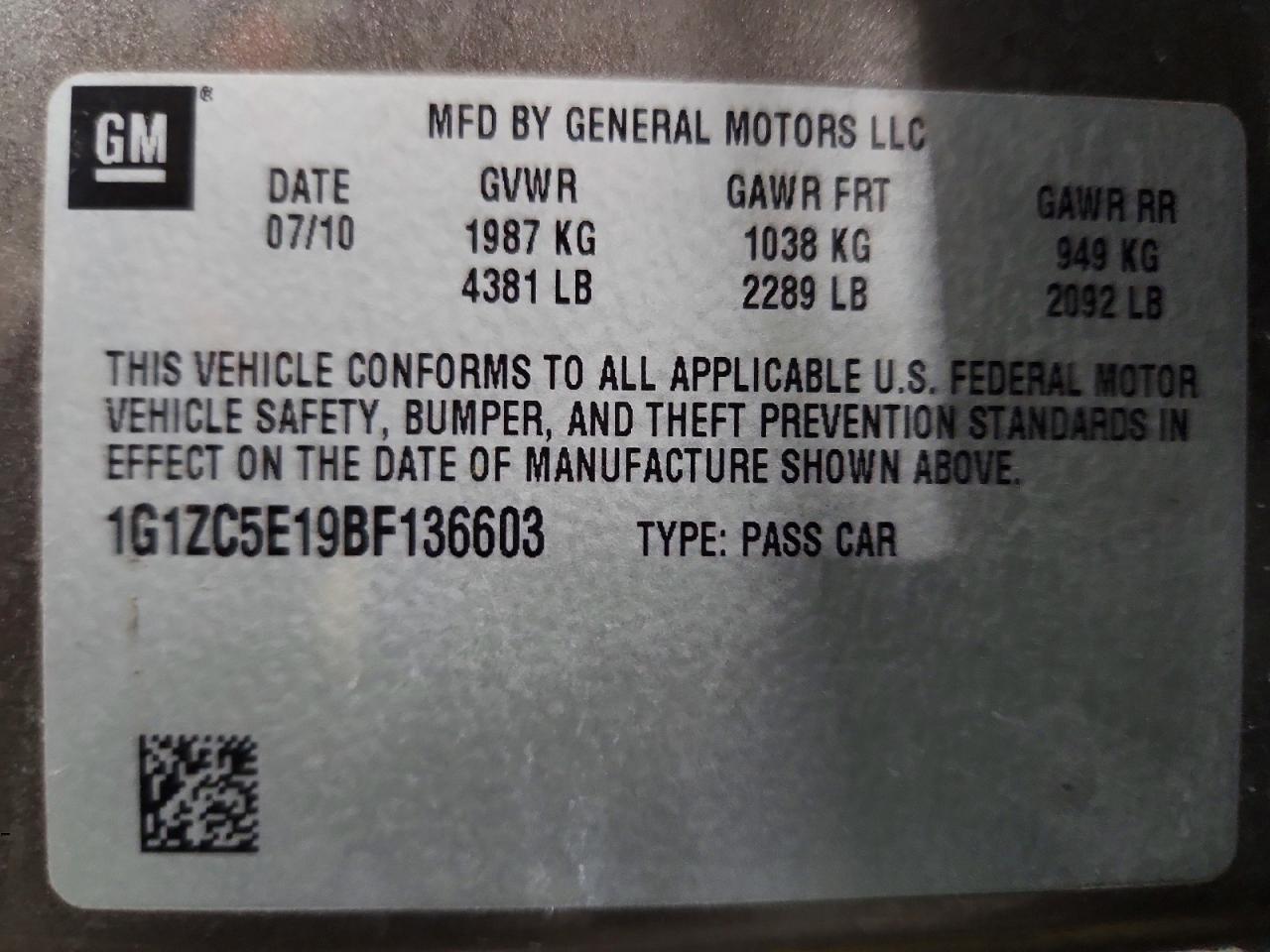 2011 CHEVROLET MALIBU
