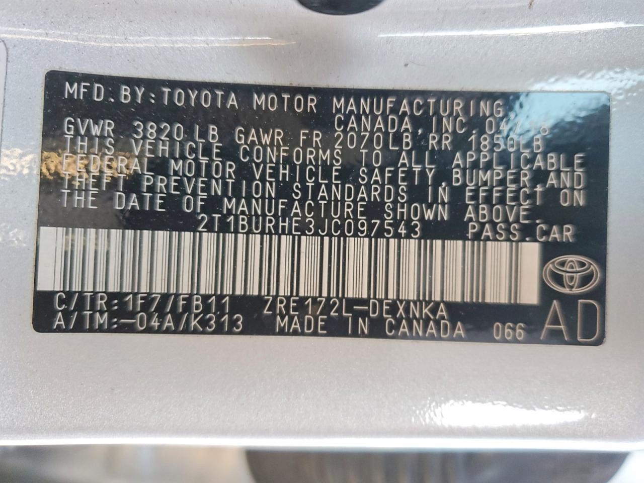 2018 TOYOTA COROLLA
