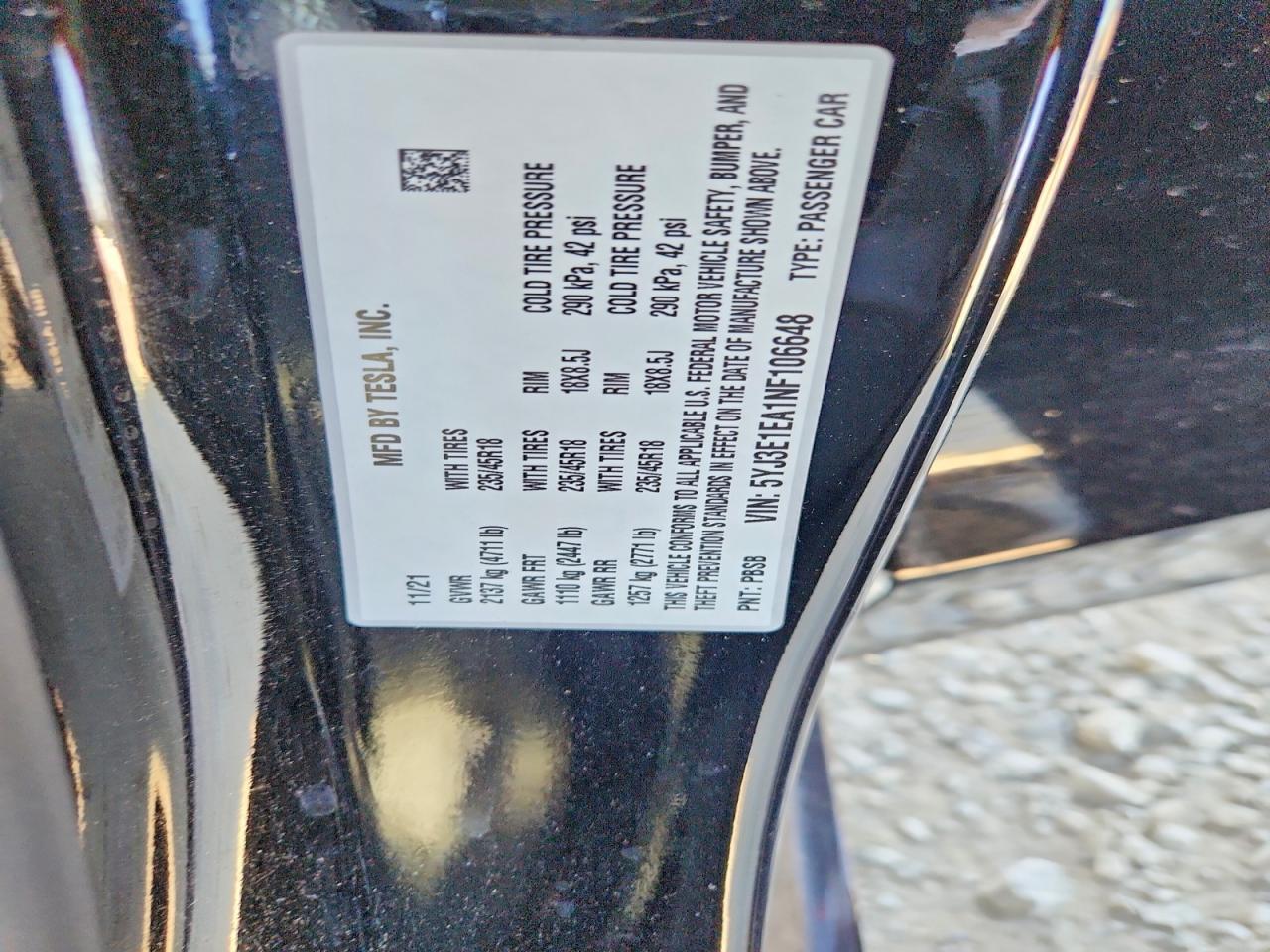 2022 TESLA MODEL 3