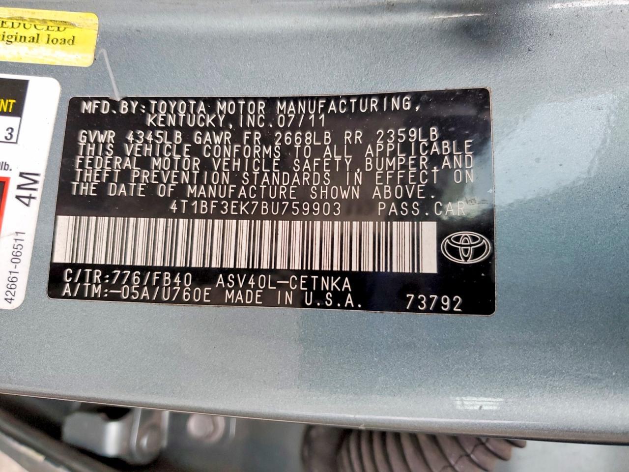 2011 TOYOTA CAMRY