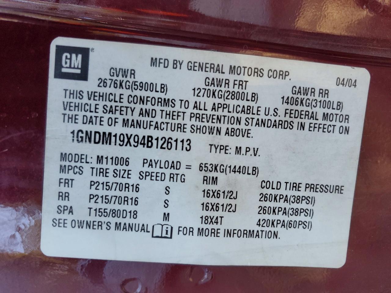 2004 CHEVROLET Astro