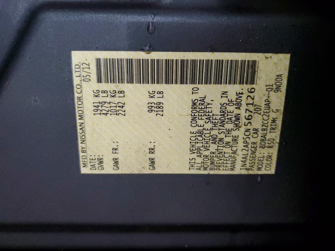 2012 NISSAN ALTIMA