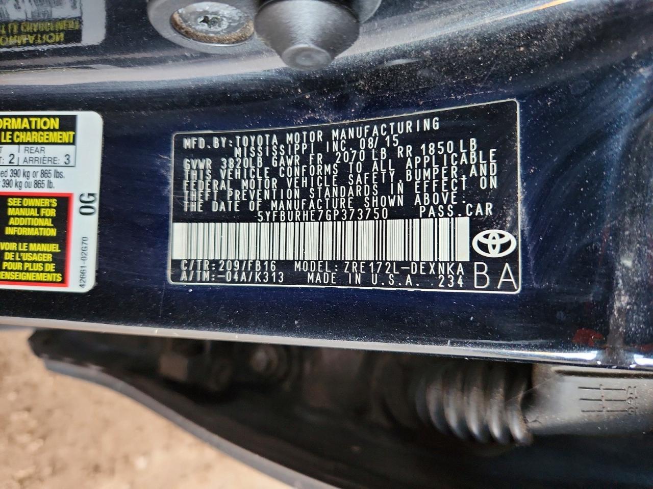 2016 TOYOTA COROLLA