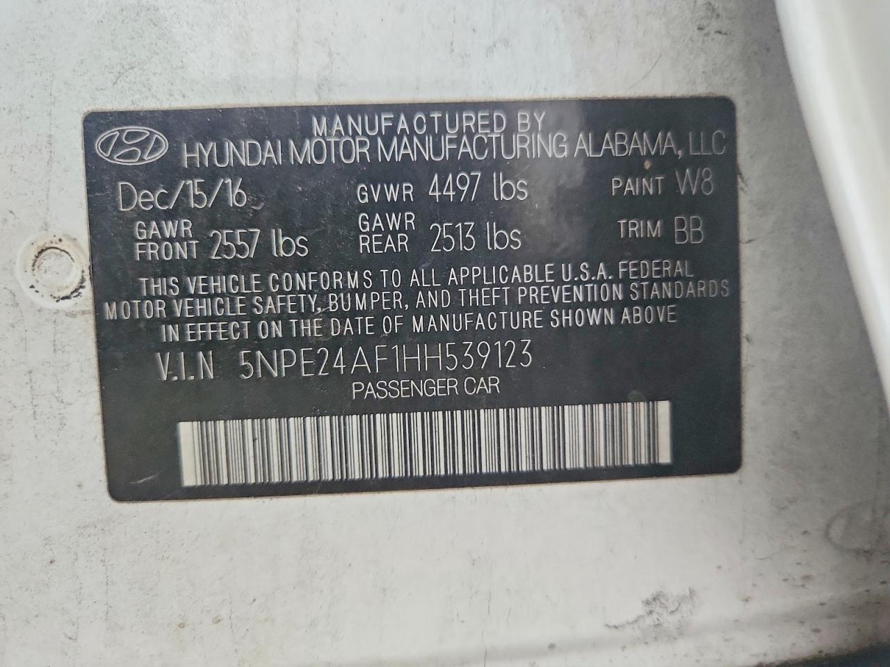2017 HYUNDAI SONATA