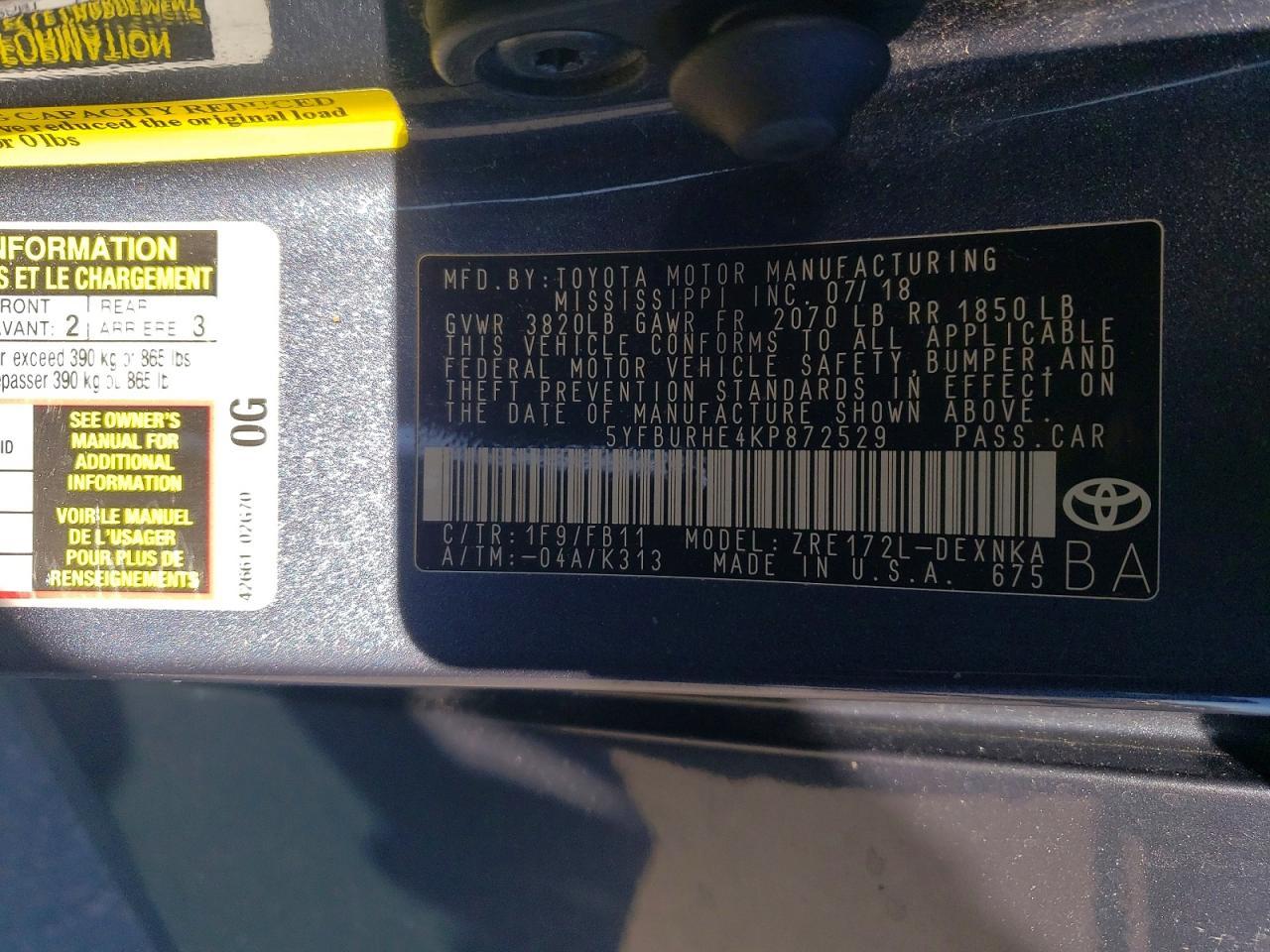 2019 TOYOTA COROLLA