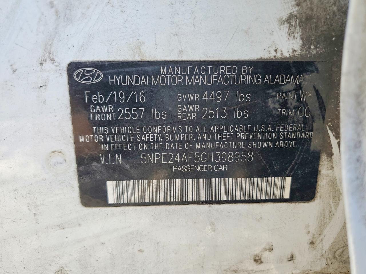 2016 HYUNDAI SONATA