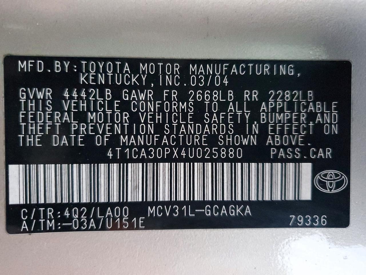 2004 TOYOTA CAMRY