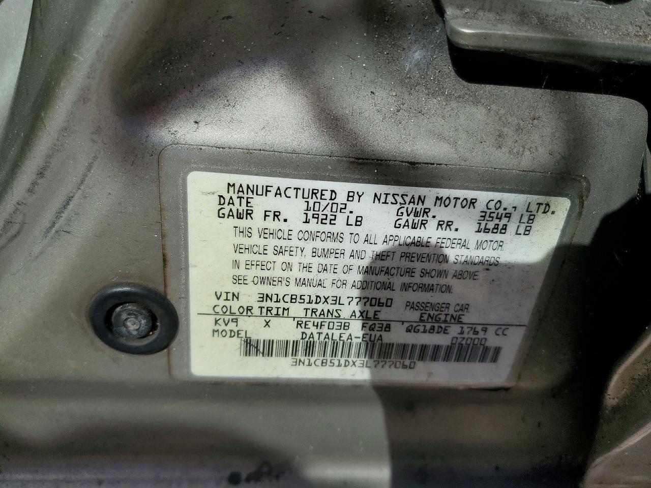 2003 NISSAN SENTRA