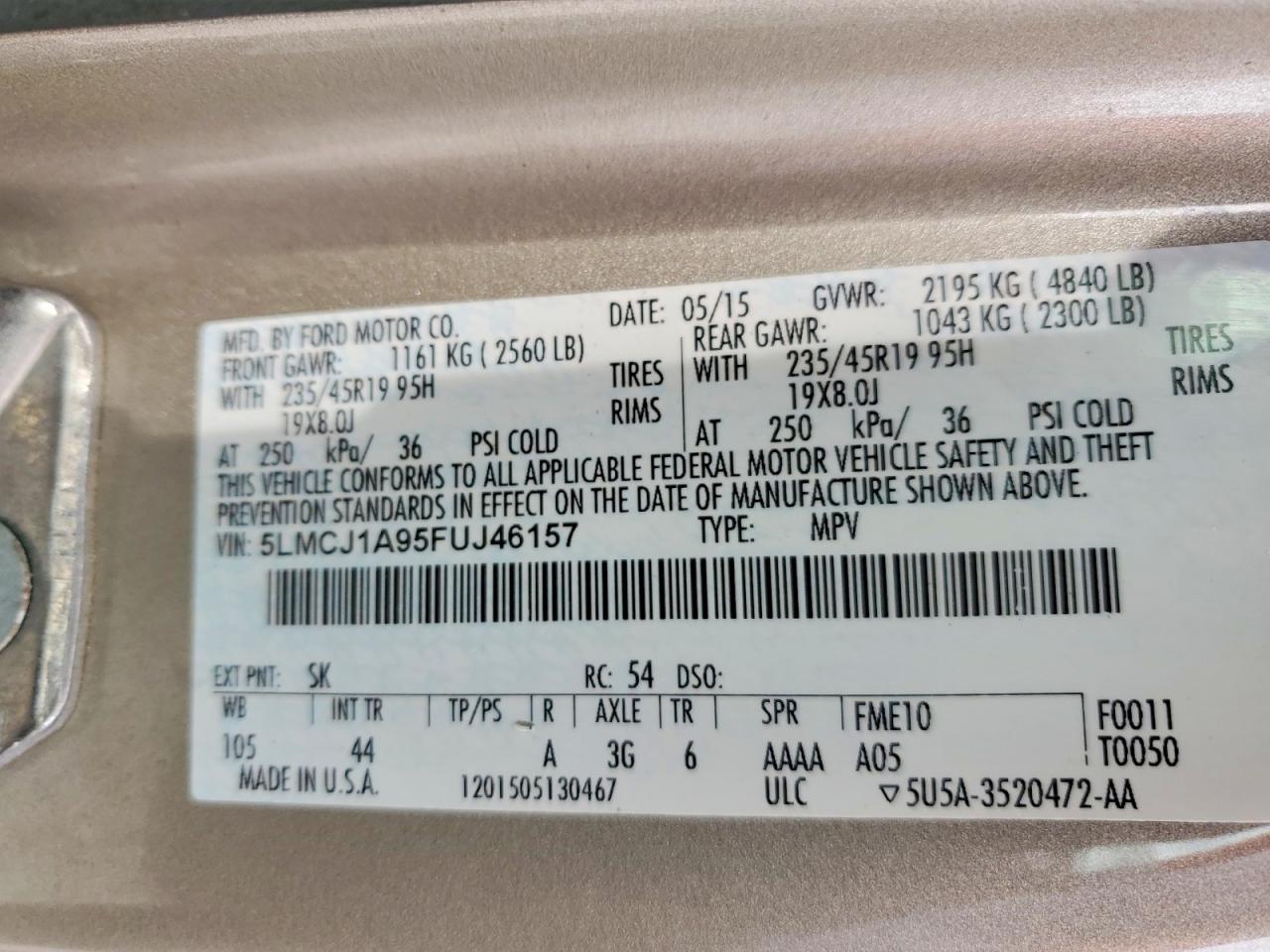 2015 LINCOLN MKC