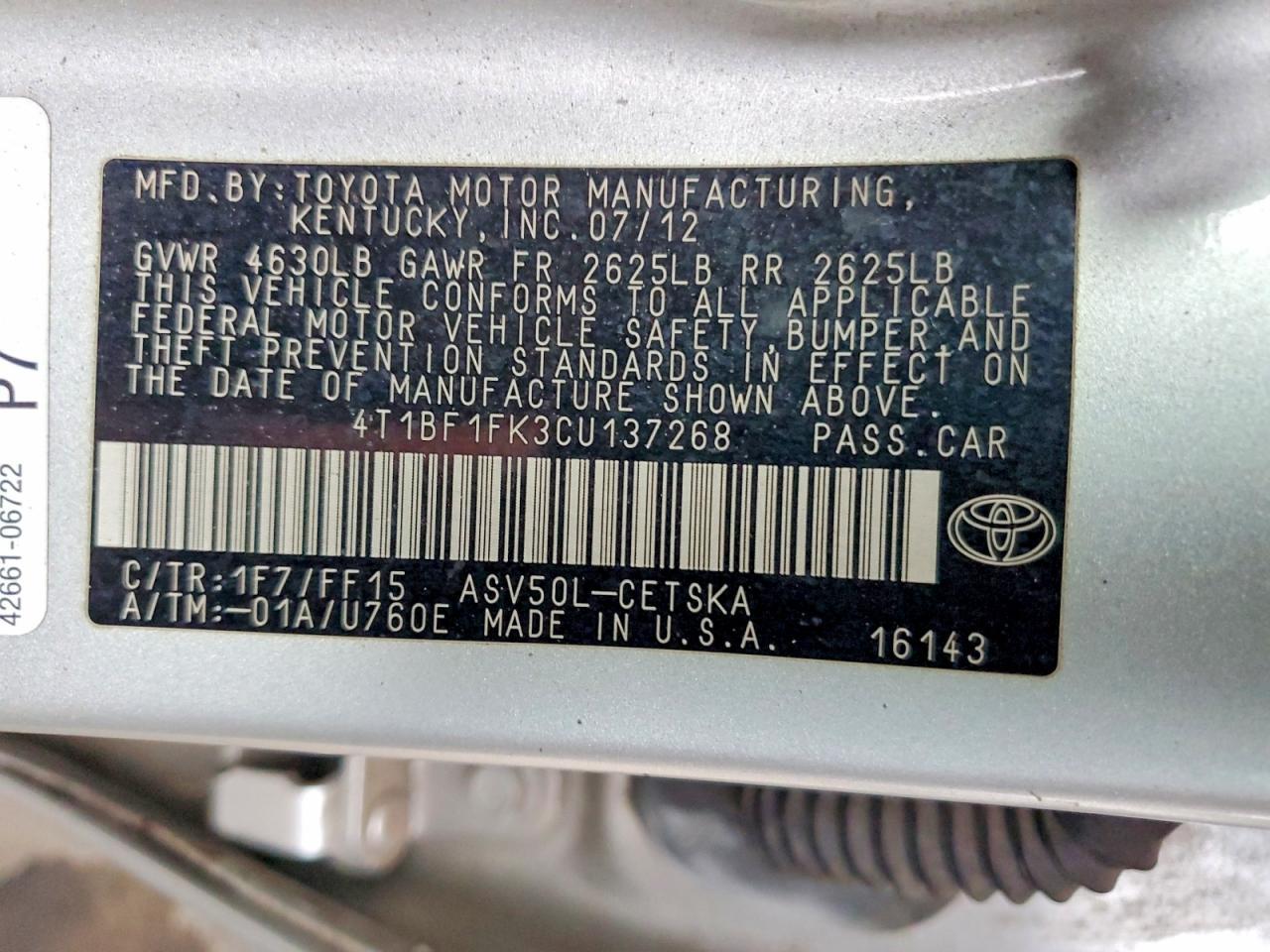 2012 TOYOTA CAMRY