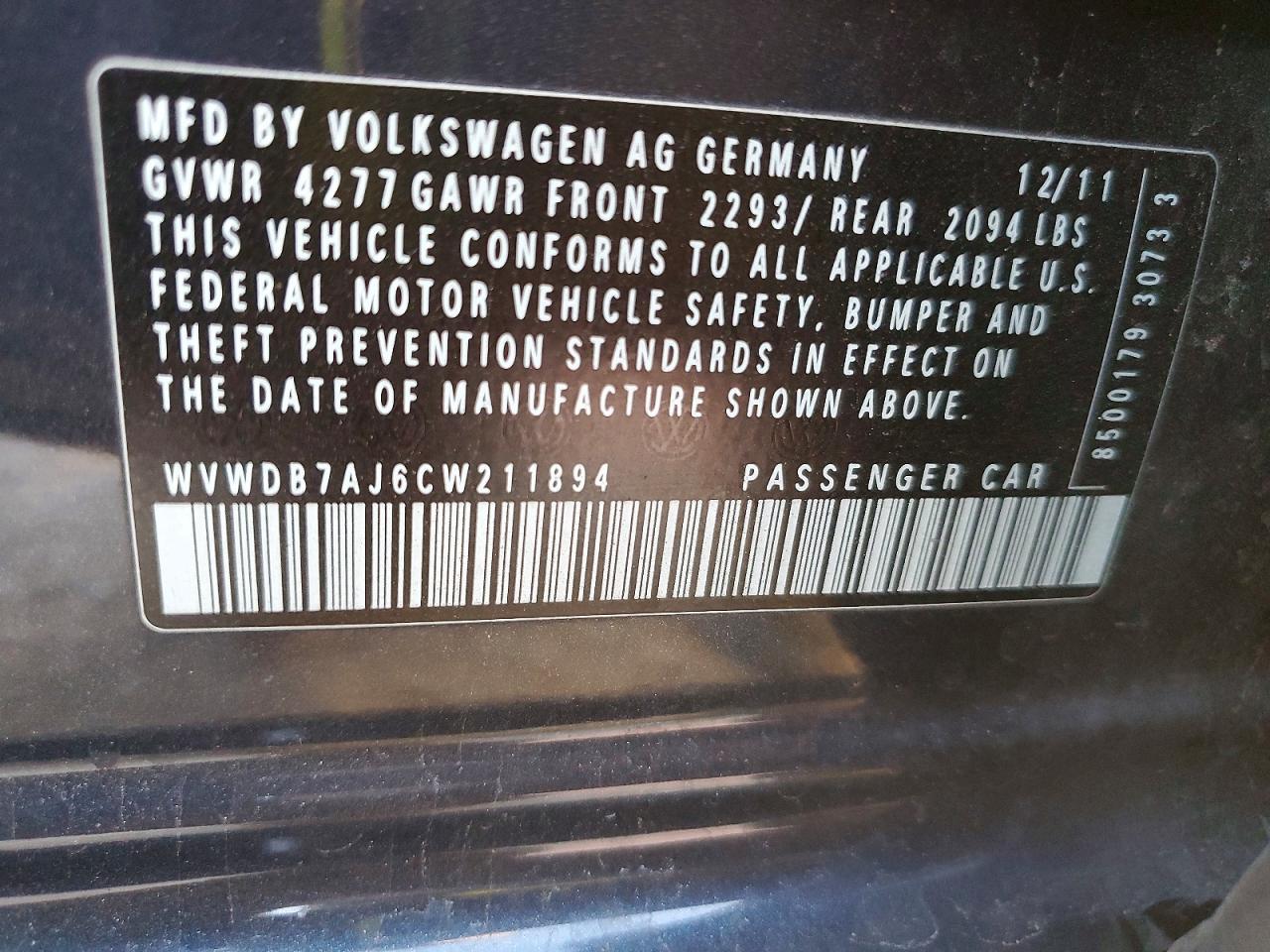 2012 VOLKSWAGEN GOLF