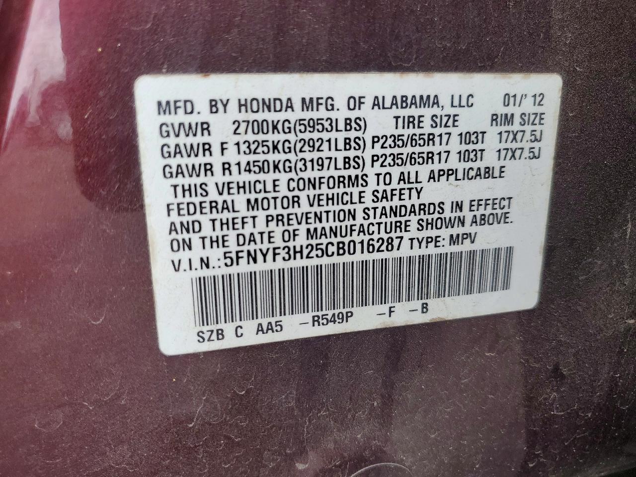 2012 HONDA PILOT