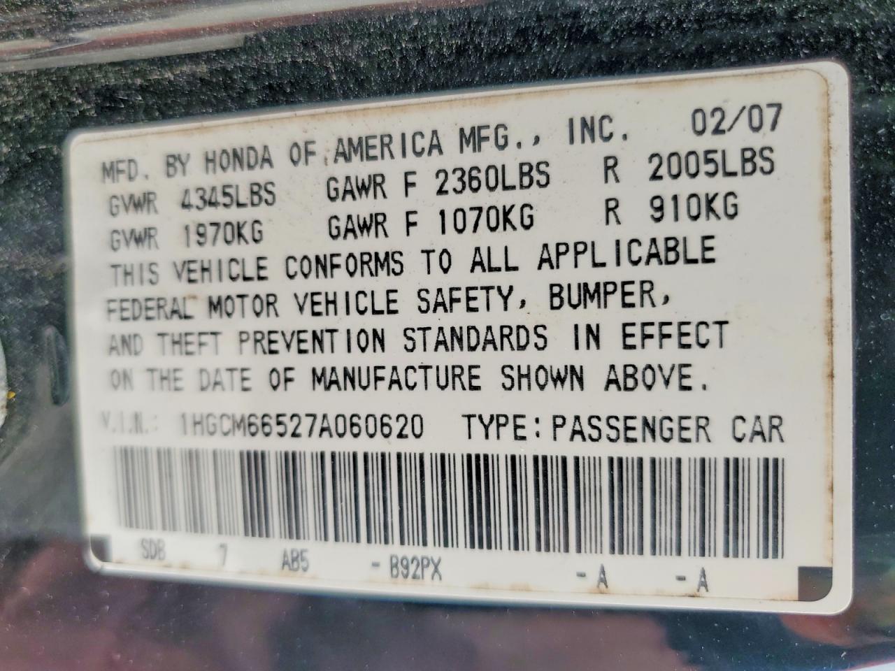 2007 HONDA ACCORD