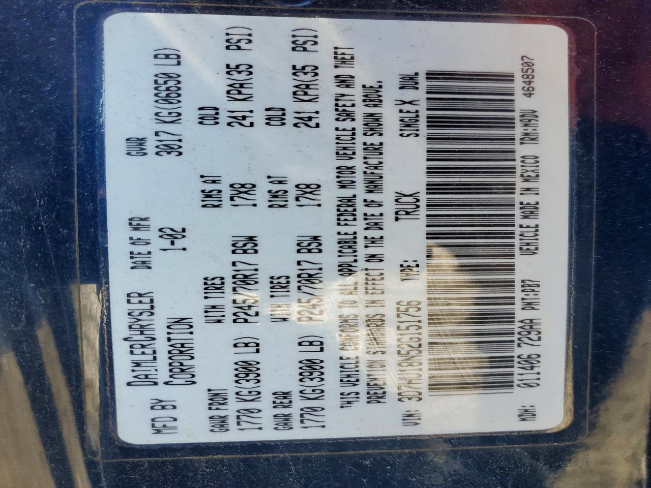 2002 DODGE RAM 1500