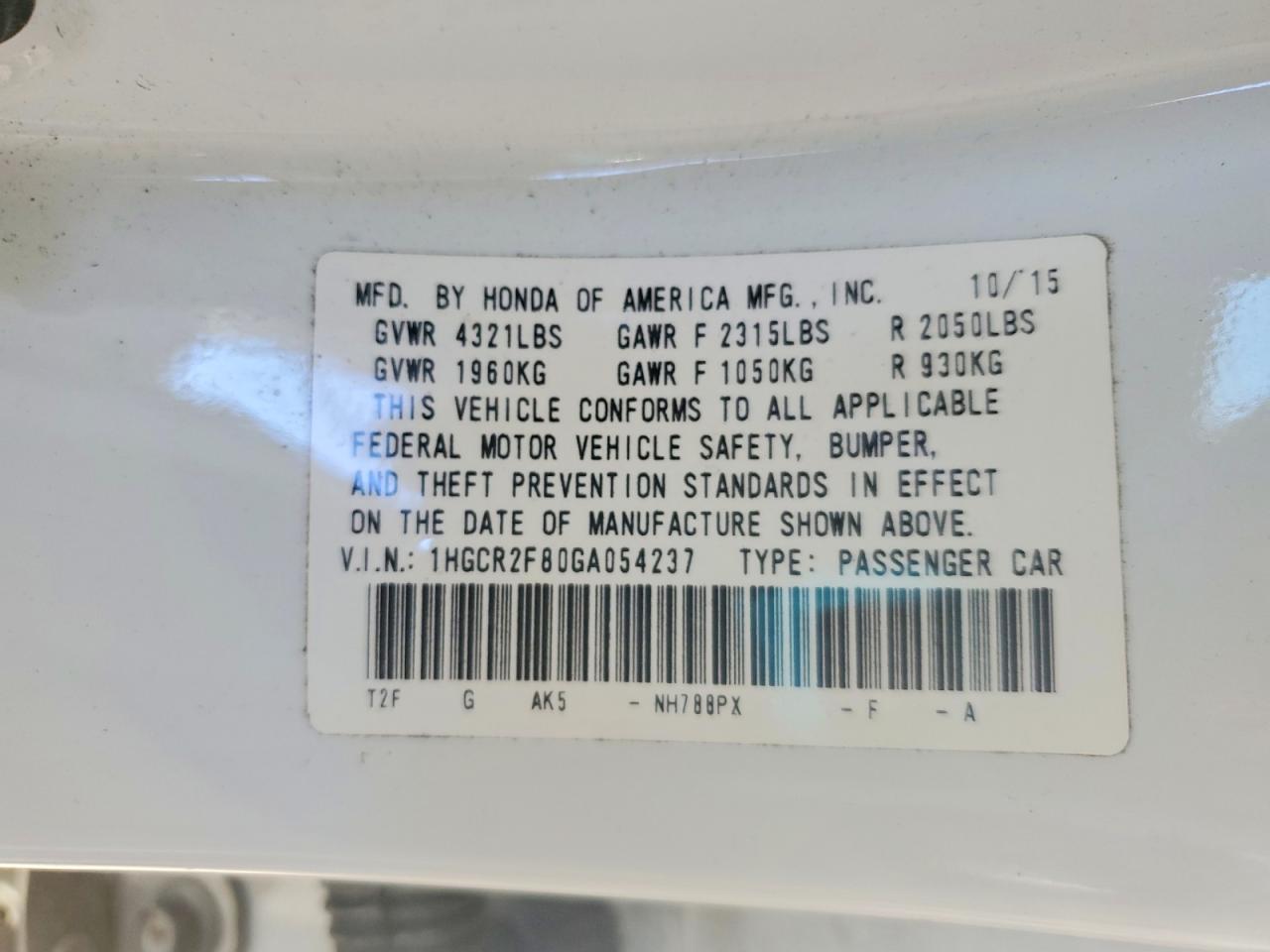 2016 HONDA ACCORD