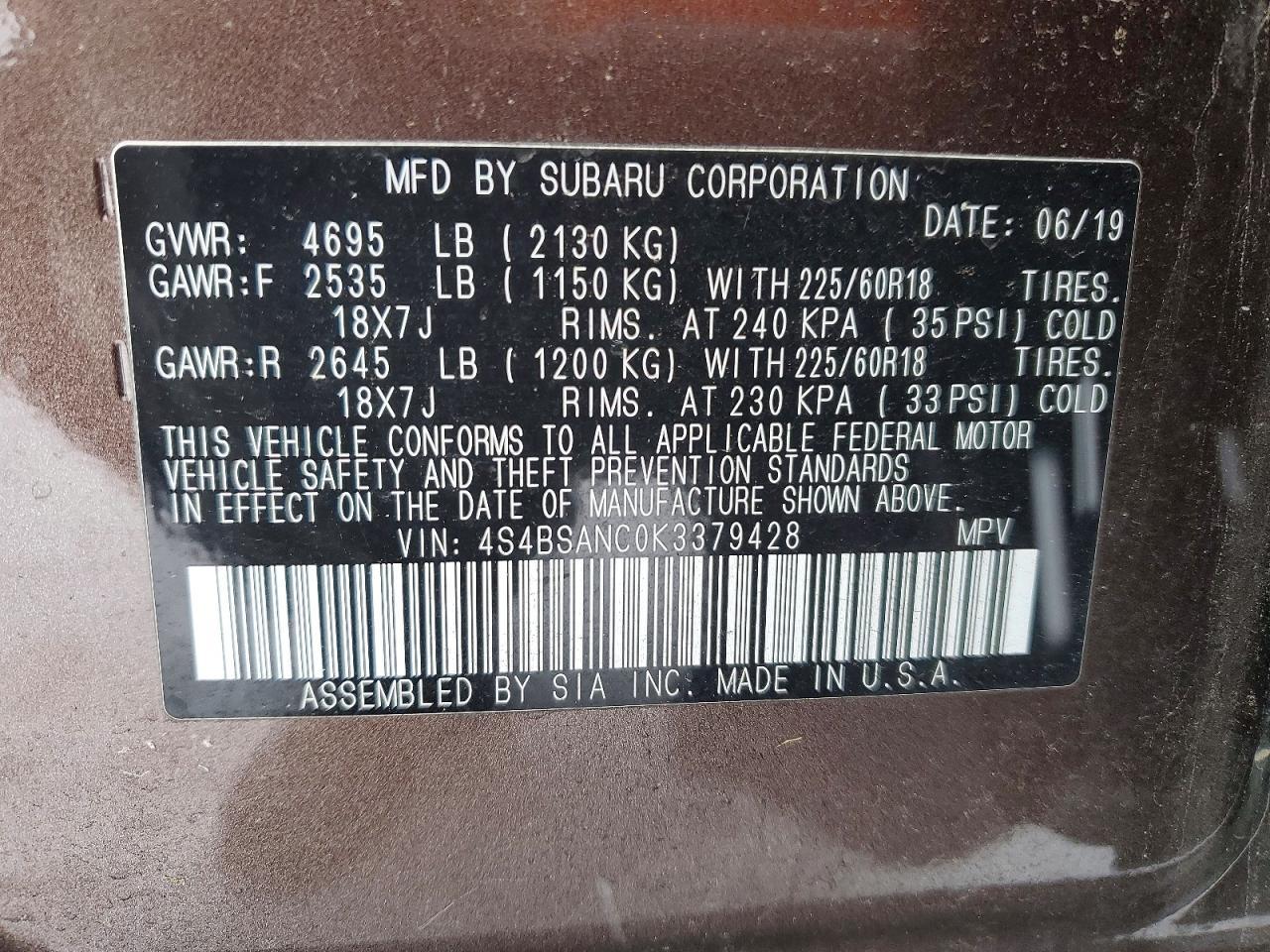 2019 SUBARU Outback