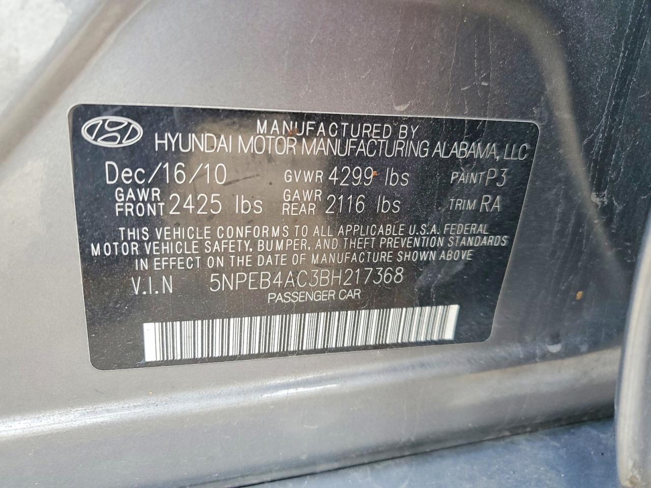 2011 HYUNDAI SONATA