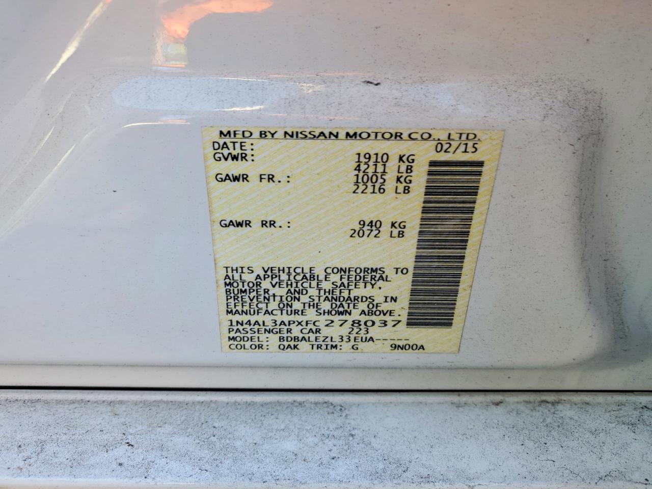 2015 NISSAN ALTIMA