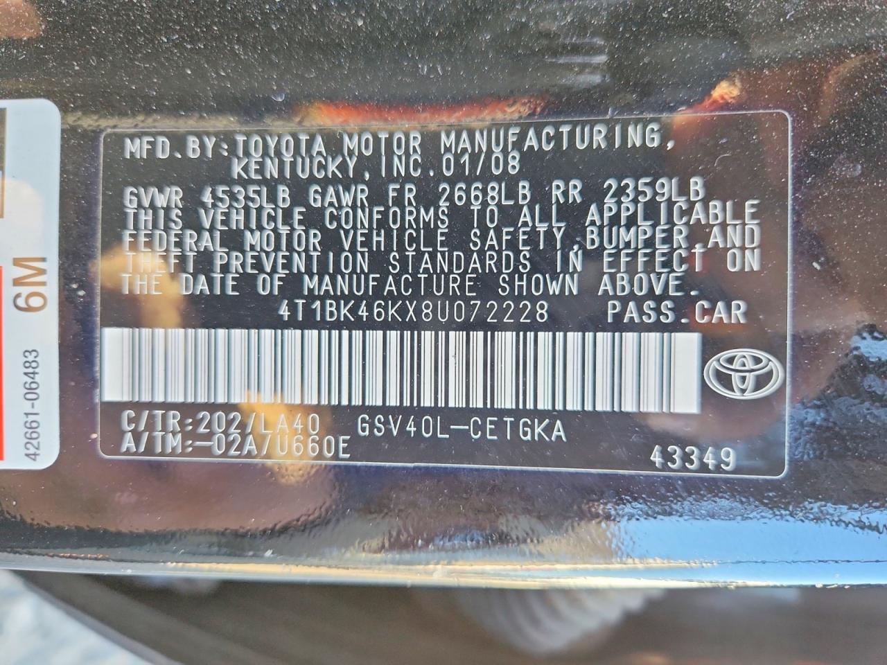 2008 TOYOTA CAMRY