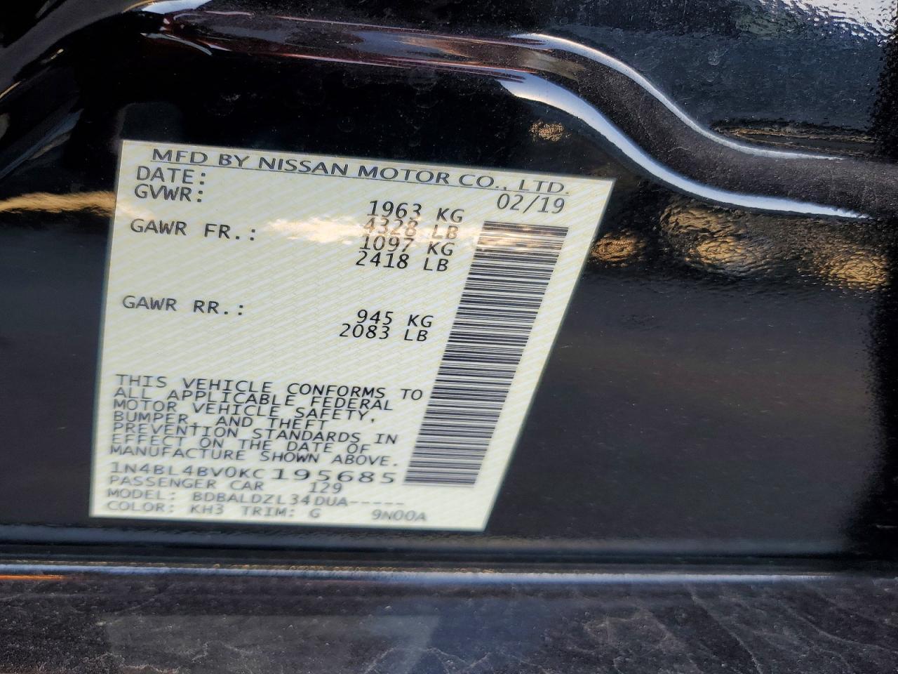 2019 NISSAN ALTIMA