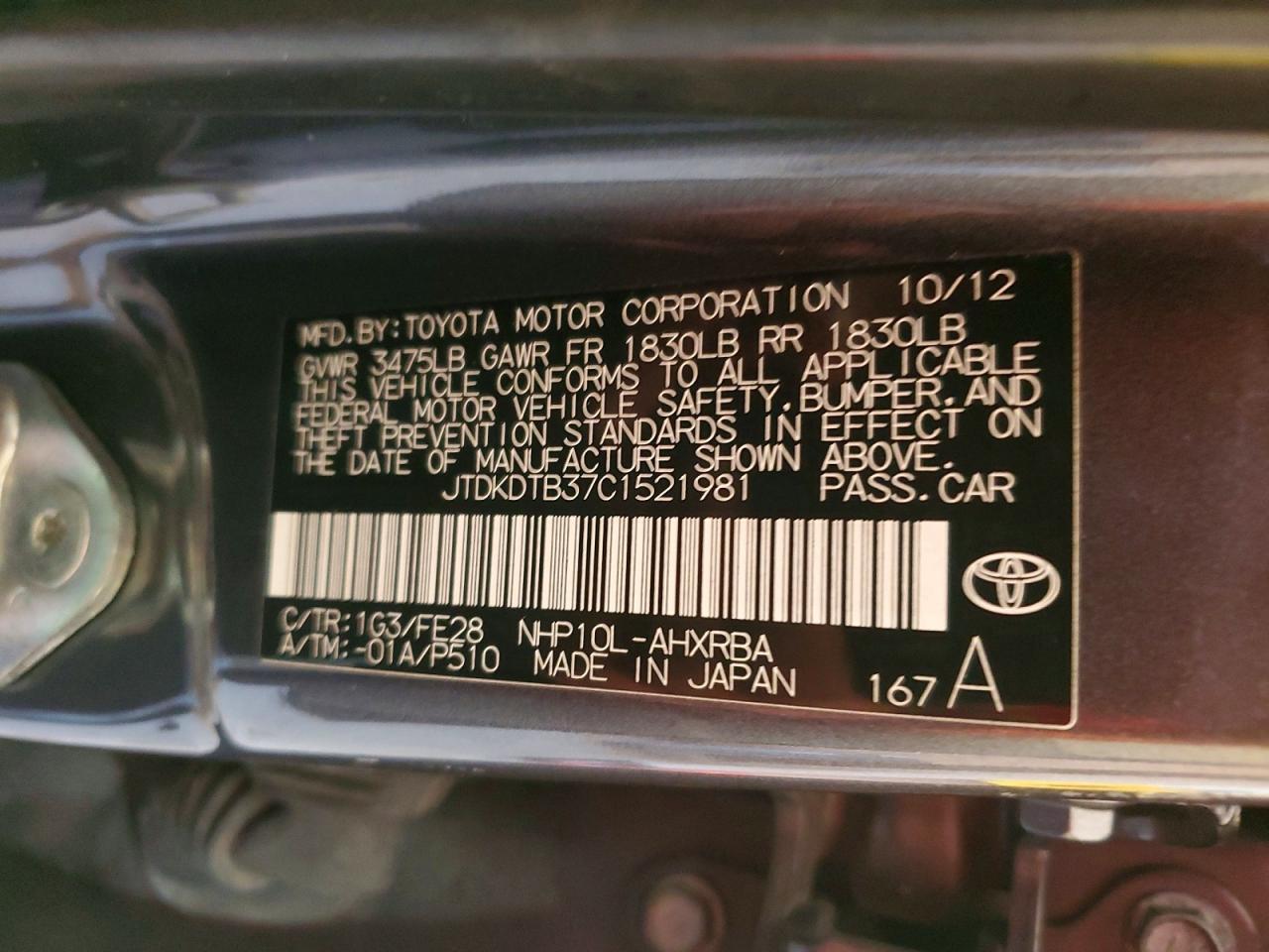 2012 TOYOTA Prius c