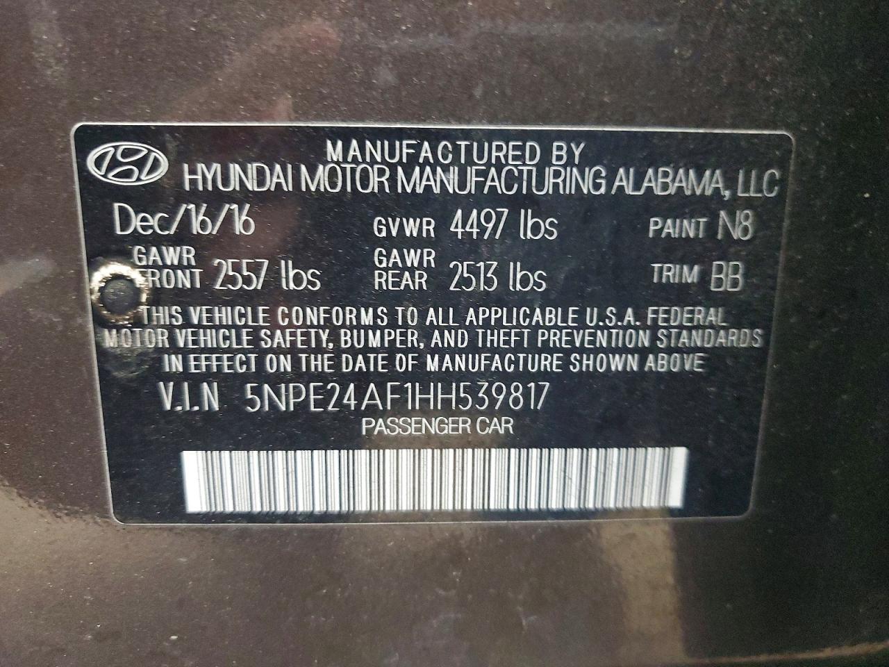 2017 HYUNDAI SONATA