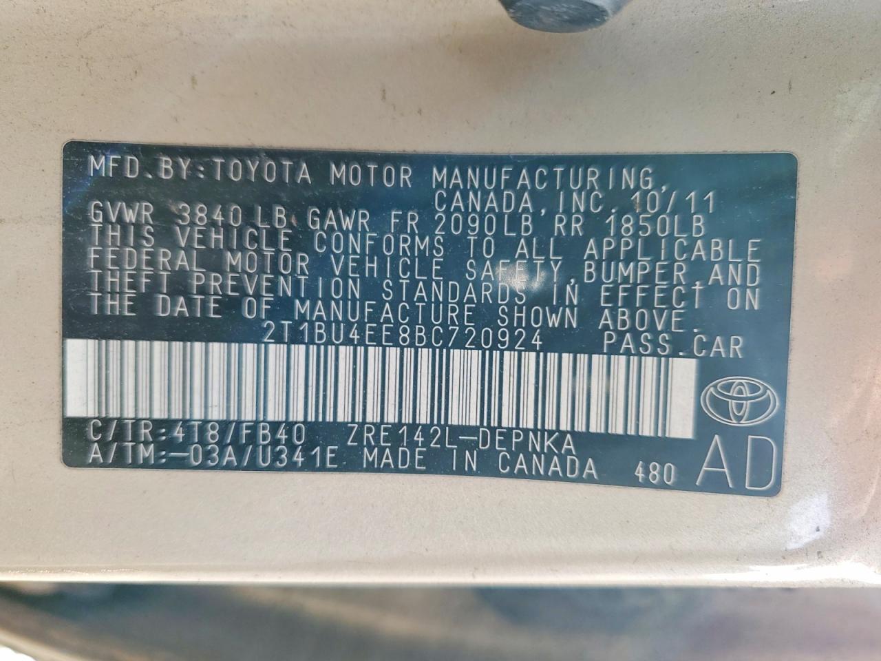 2011 TOYOTA COROLLA
