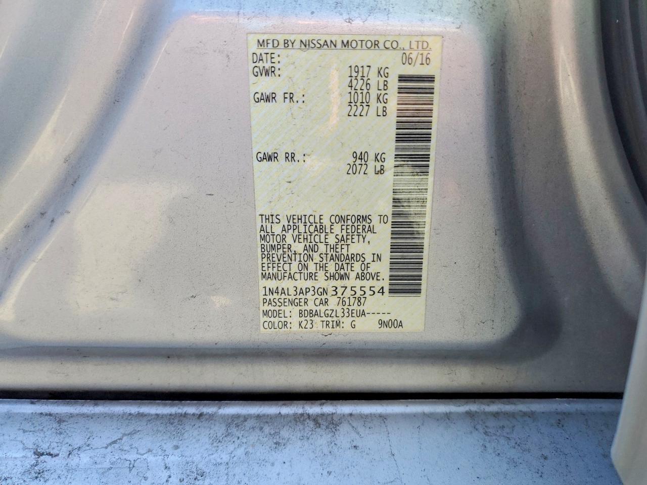 2016 NISSAN ALTIMA