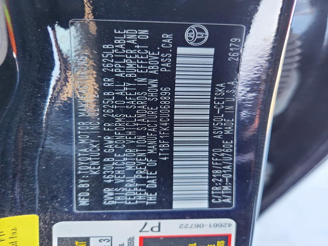 2012 TOYOTA CAMRY
