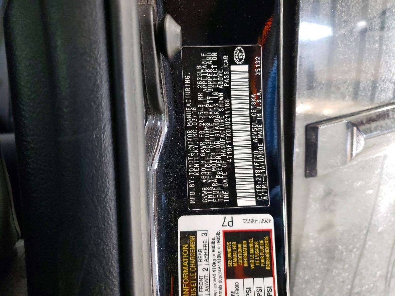 2016 TOYOTA CAMRY