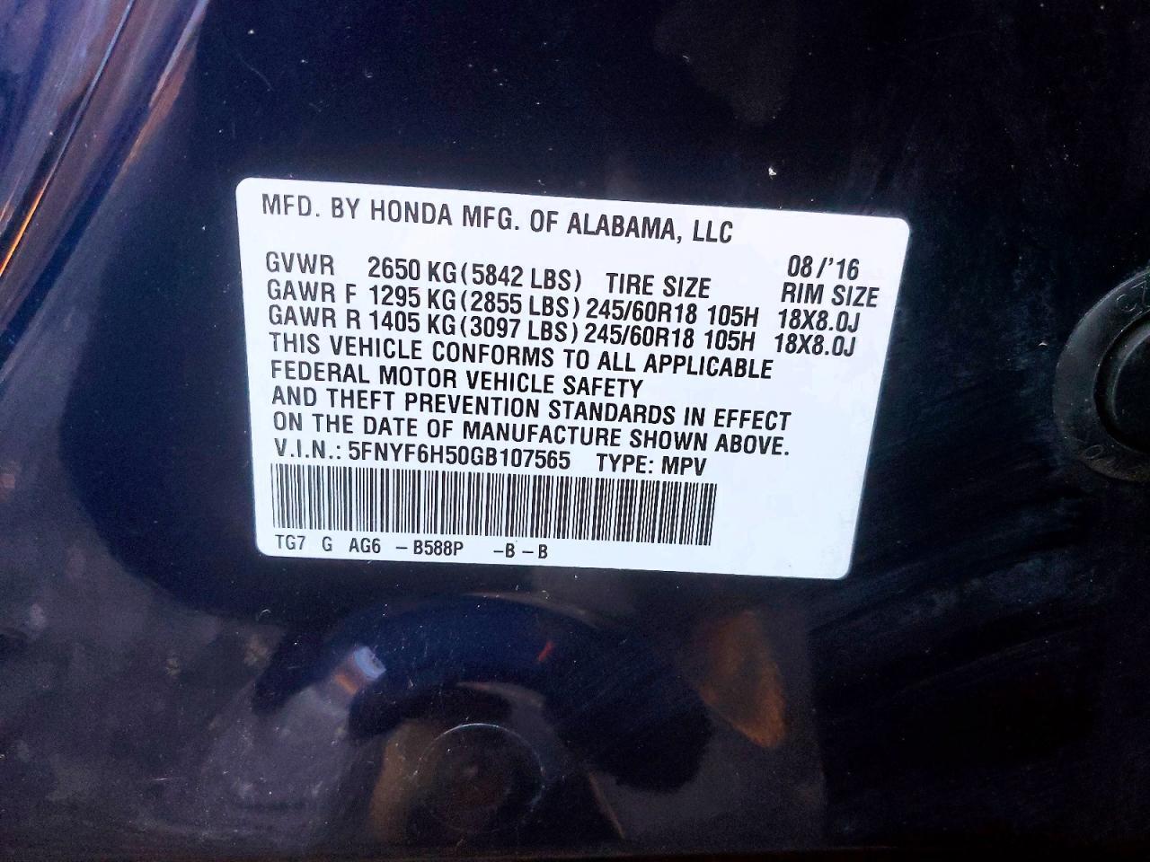 2016 HONDA PILOT